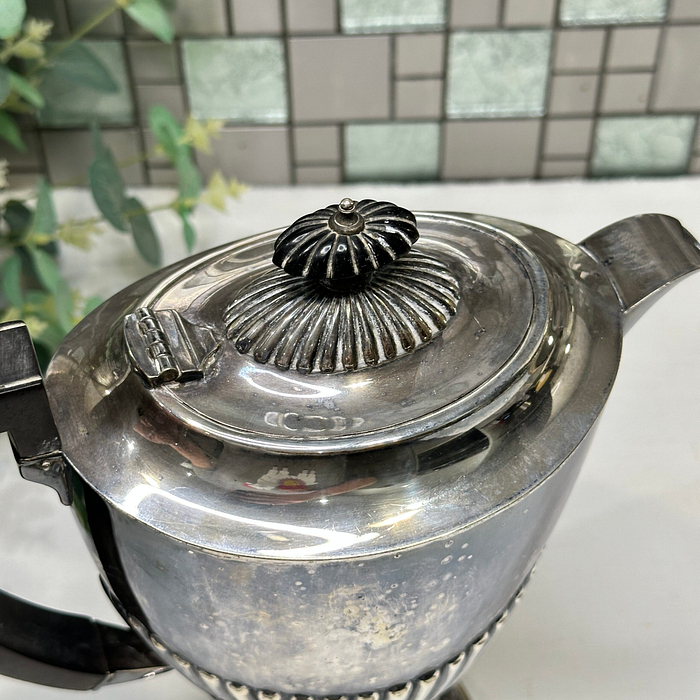 Vintage Silver Plated Coffee Pot - Ribbed, Bakelite Handle, Art Deco Style