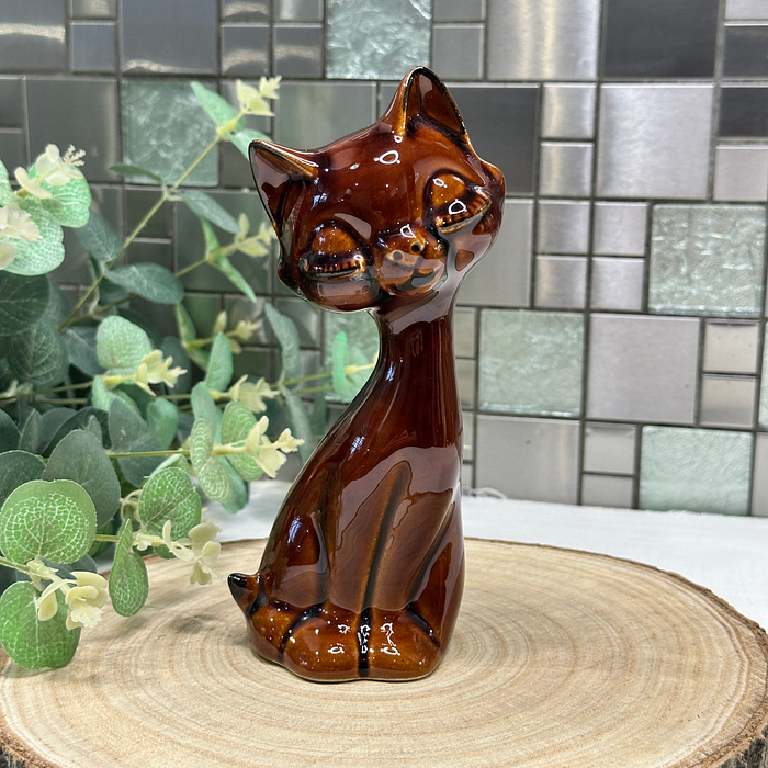 Denmead Pottery Cat Figurine - Retro Kitsch Long Neck Cat