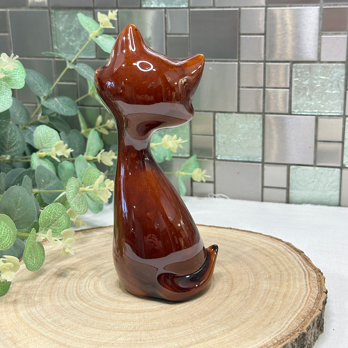 Denmead Pottery Cat Figurine - Retro Kitsch Long Neck Cat