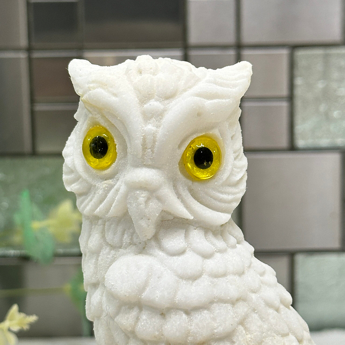 Vintage Italian Sandstone Owl Figurine - White Horned Owl Sculpture