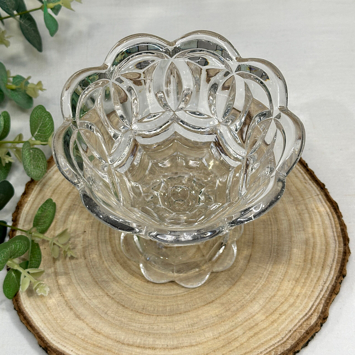 Vintage Pressed Glass Sugar Bowl - Scalloped Rim, Pedestal Dish