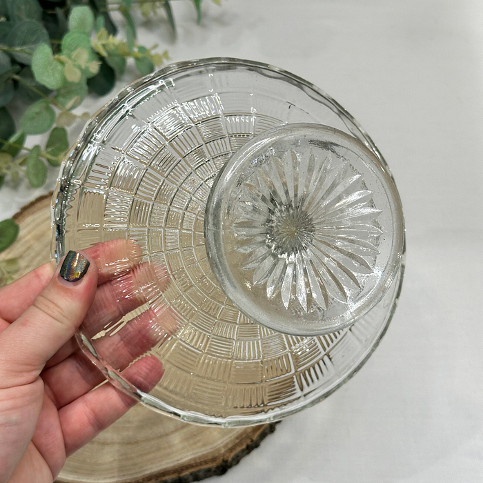 Vintage Glass Cake Stand Small Pressed Glass Basketweave Pattern Display Stand