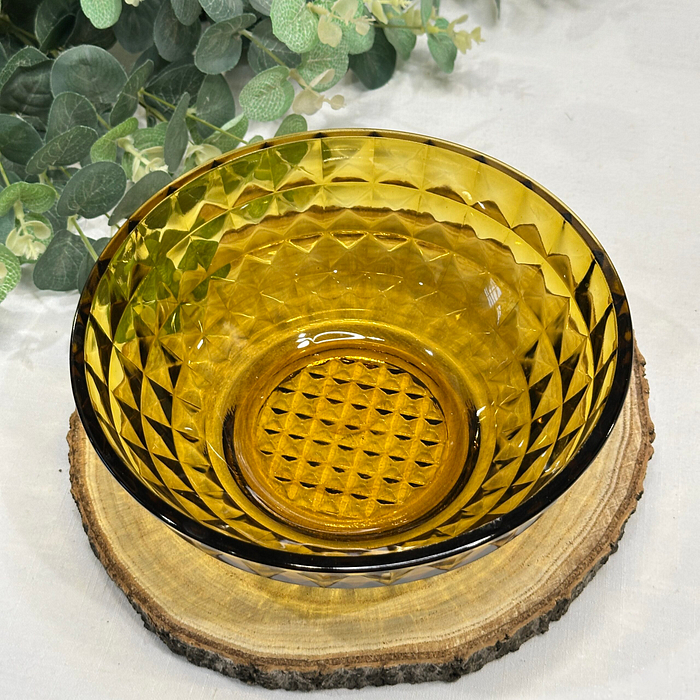 Vintage French Amber Glass Bowl Hobnail Design Salad Dessert Fruit Bowl