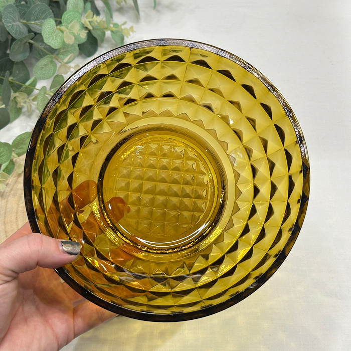 Vintage French Amber Glass Bowl Hobnail Design Salad Dessert Fruit Bowl