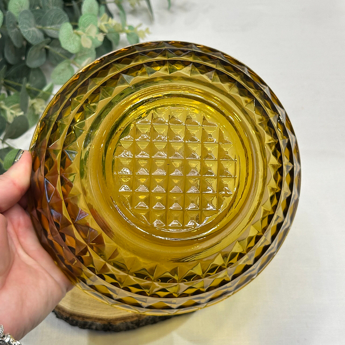 Vintage French Amber Glass Bowl Hobnail Design Salad Dessert Fruit Bowl