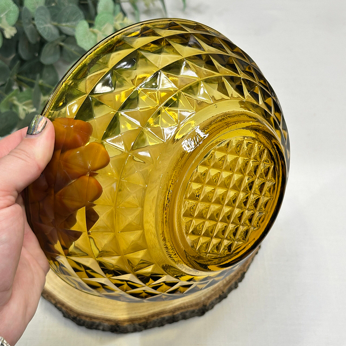 Vintage French Amber Glass Bowl Hobnail Design Salad Dessert Fruit Bowl