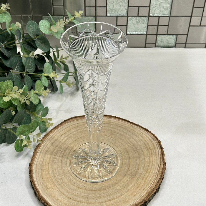 intage Crystal Trumpet Vase Clear Cut Glass Garland & Bows Design