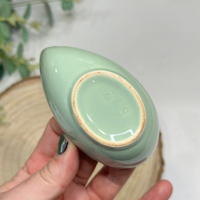 Vintage French Ceramic Lotus Bowl Small Dip Dish Green Yellow Glaze