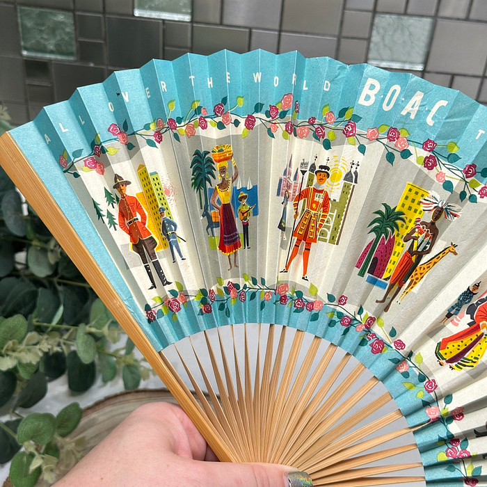 Vintage BOAC Advertising Fan Speedbird 1950s Travel Collectible Folding Fan