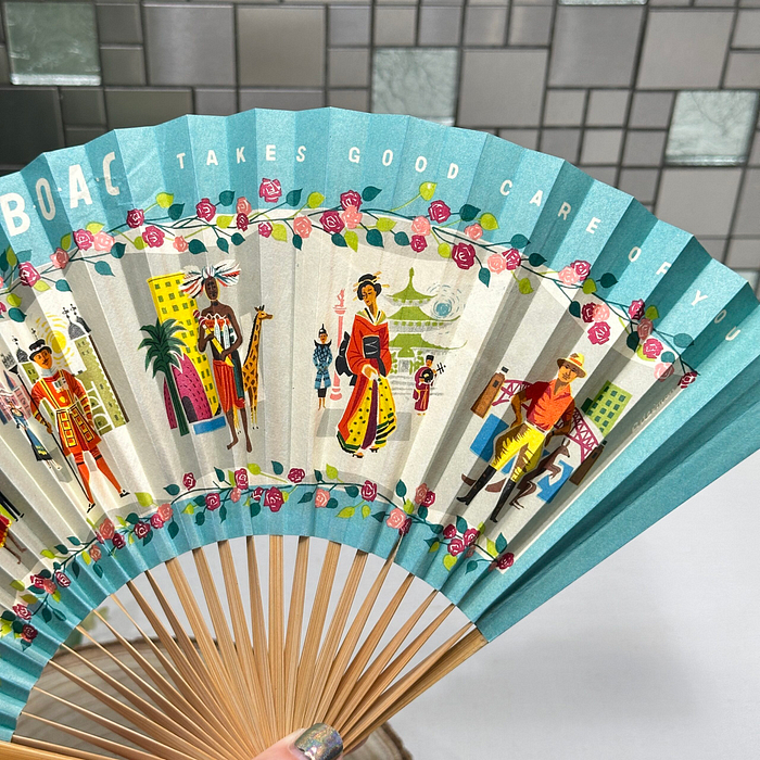 Vintage BOAC Advertising Fan Speedbird 1950s Travel Collectible Folding Fan