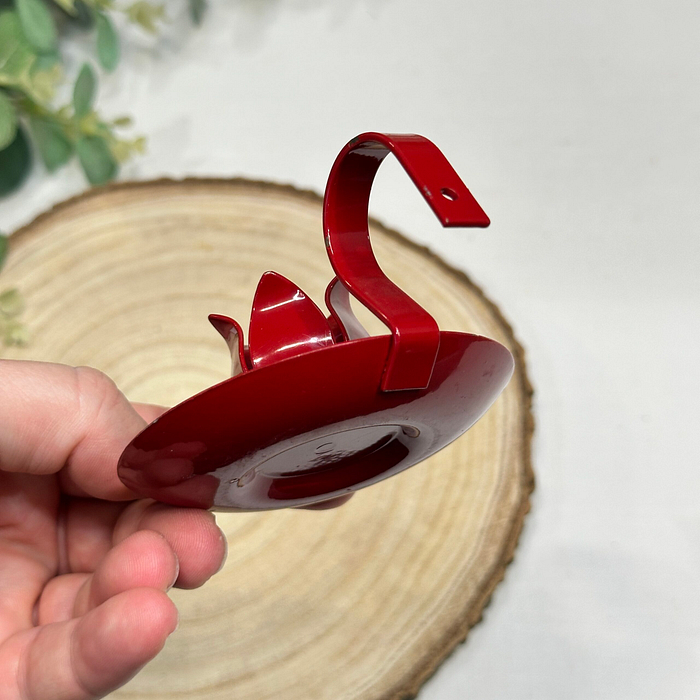 Vintage Red Enamel Candle Holder Portable Finger Loop Flower Petal Design