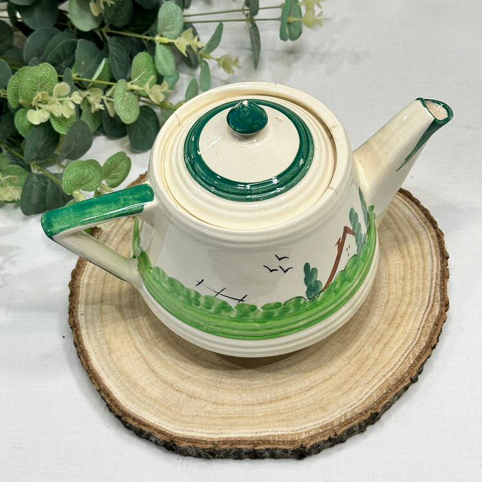 Vintage 1950s Art Deco Cottage Teapot 2 Pint Hand-Painted Made in England