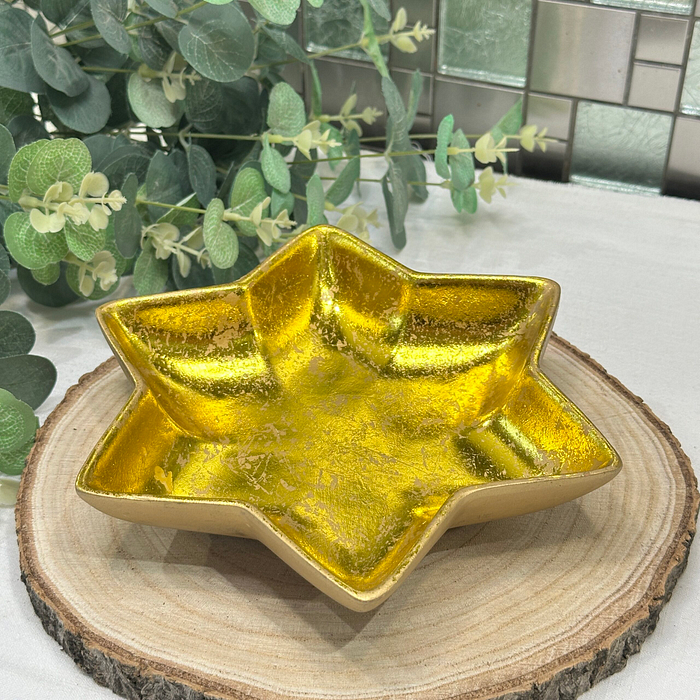 Gold Star Bowl Decorative Centrepiece Dish Gold Leaf Interior