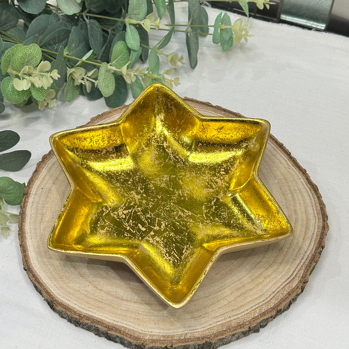 Gold Star Bowl Decorative Centrepiece Dish Gold Leaf Interior