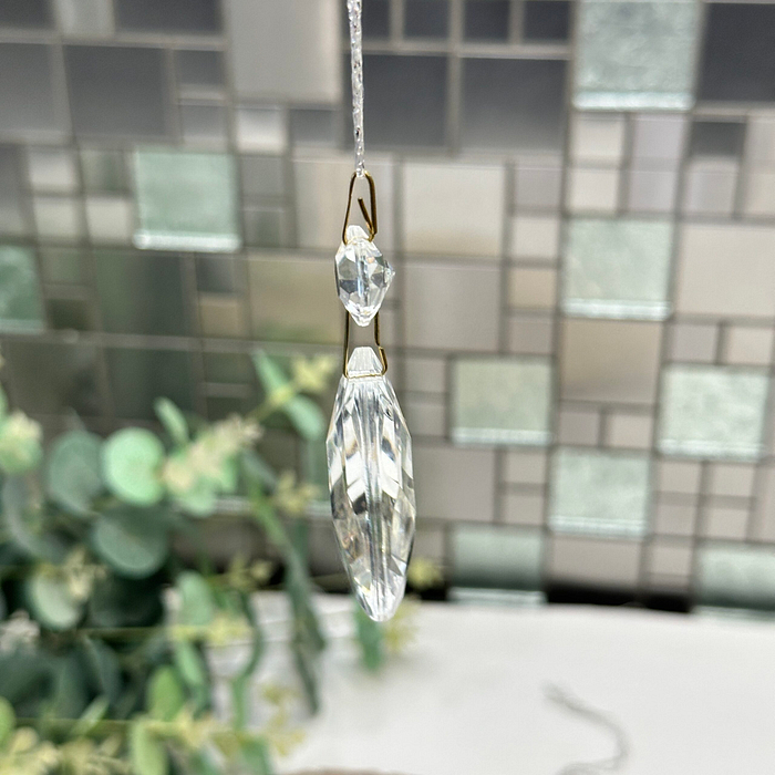 Vintage Crystal Chandelier Drops Pair Large Faceted Teardrop Prisms Craft