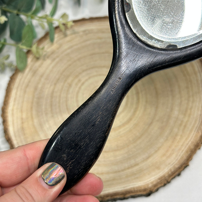 Antique Ebony Hand Mirror Oval Bevelled Glass 1920s/30s Vintage