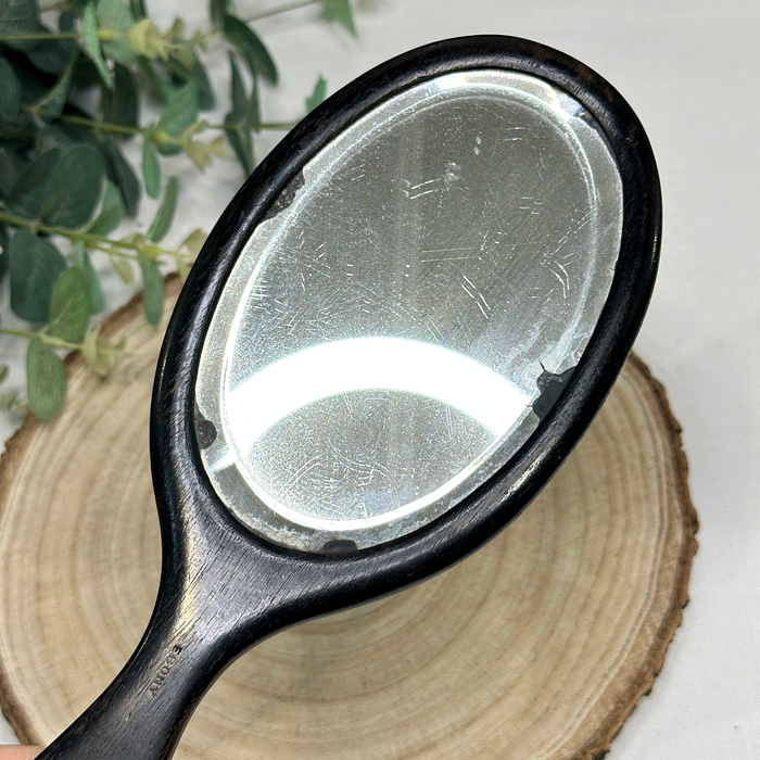 Antique Ebony Hand Mirror Oval Bevelled Glass 1920s/30s Vintage