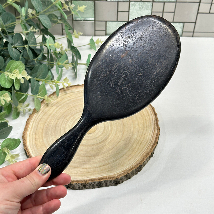 Antique Ebony Hand Mirror Oval Bevelled Glass 1920s/30s Vintage