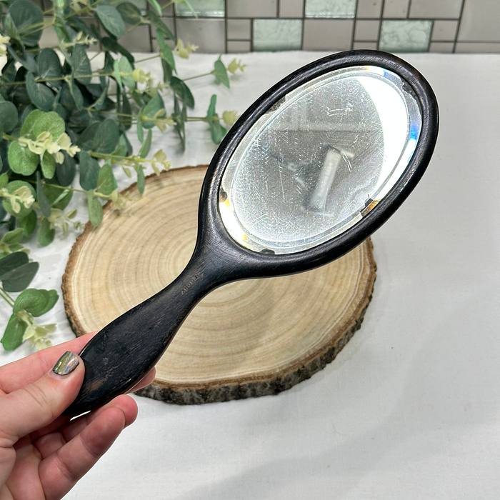 Antique Ebony Hand Mirror Oval Bevelled Glass 1920s/30s Vintage