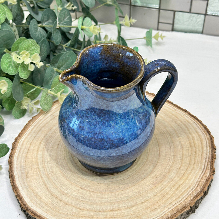 Studio Pottery Blue Glazed Jug Small Pitcher Milk Jug Cobalt Blue