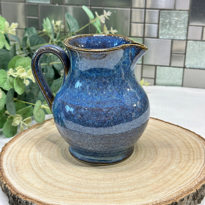 Studio Pottery Blue Glazed Jug Small Pitcher Milk Jug Cobalt Blue