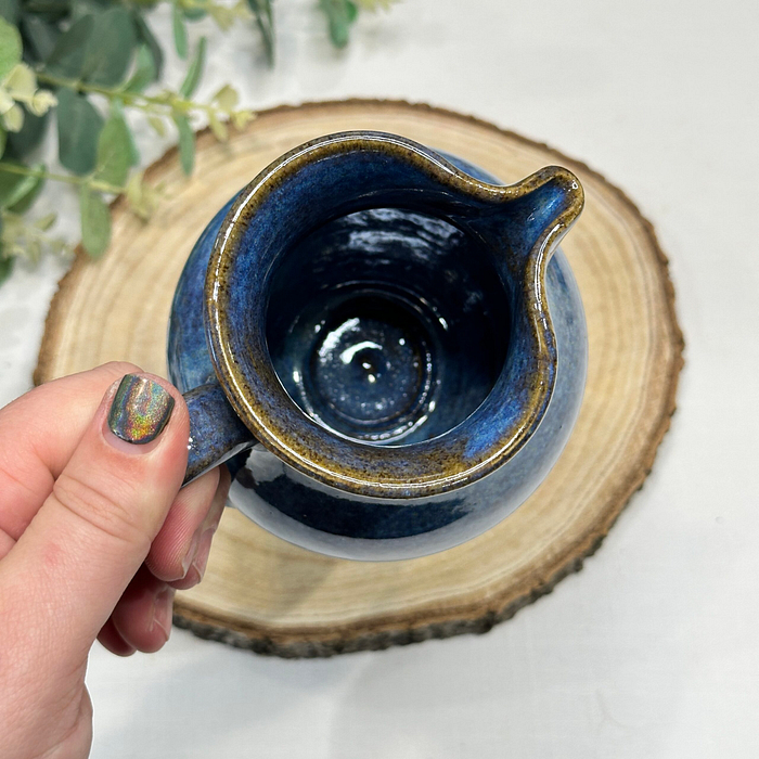 Studio Pottery Blue Glazed Jug Small Pitcher Milk Jug Cobalt Blue