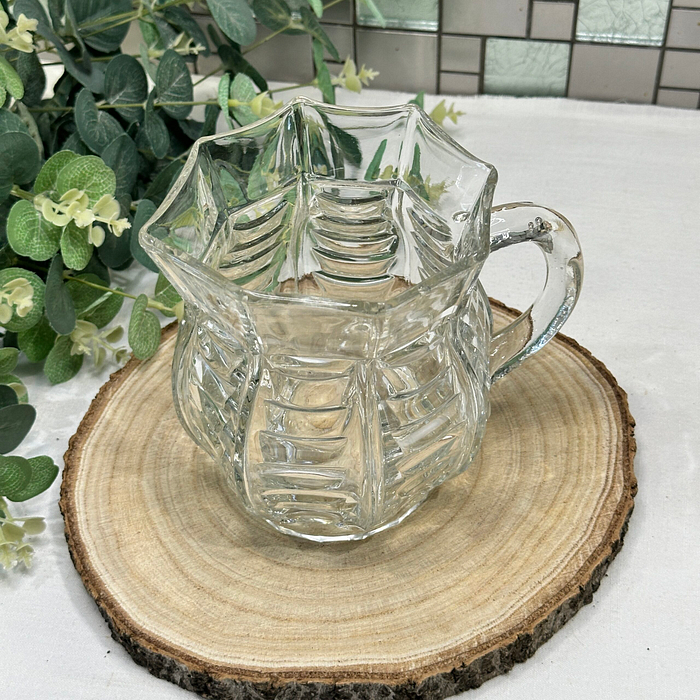 Vintage Pressed Glass Juice Pitcher 1990s Octagon Pleated Design