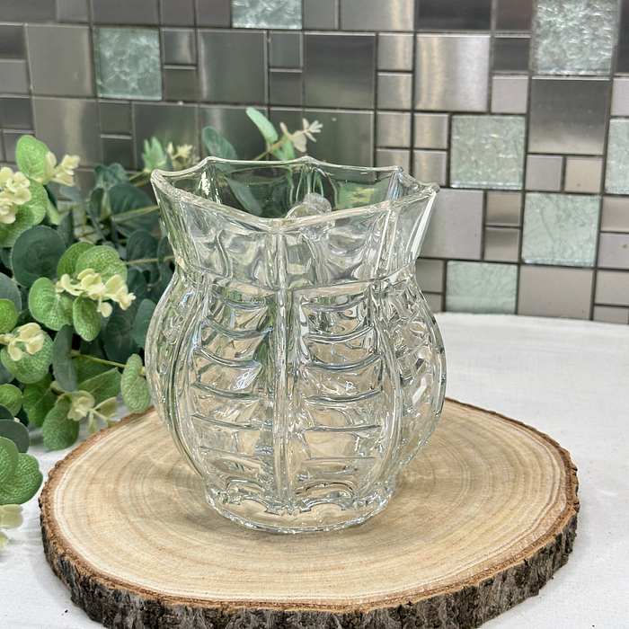 Vintage Pressed Glass Juice Pitcher 1990s Octagon Pleated Design