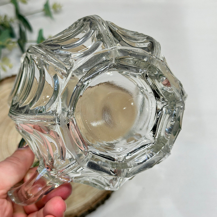 Vintage Pressed Glass Juice Pitcher 1990s Octagon Pleated Design