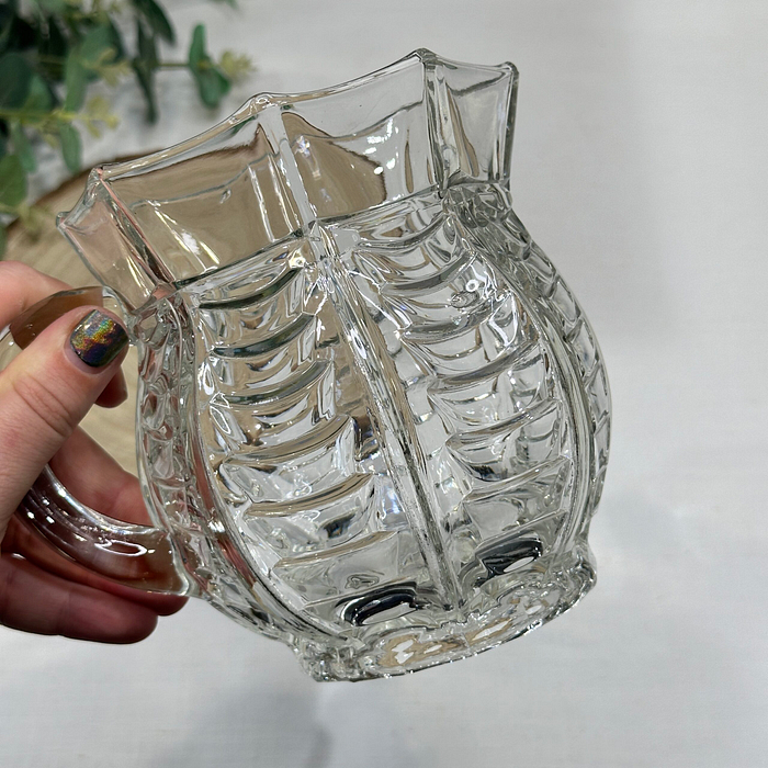 Vintage Pressed Glass Juice Pitcher 1990s Octagon Pleated Design