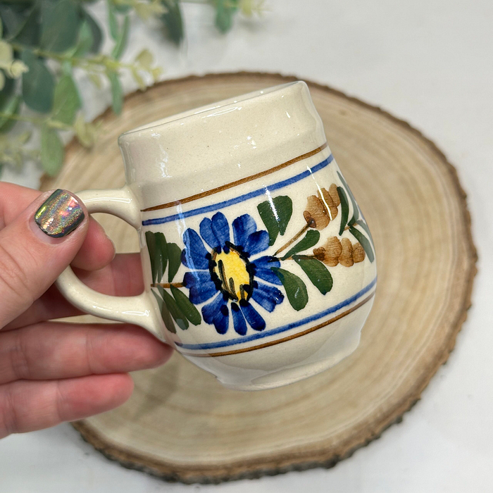 Vintage Hand-Painted Floral Pitcher & 2 Mugs Set Ceramic Folk Art