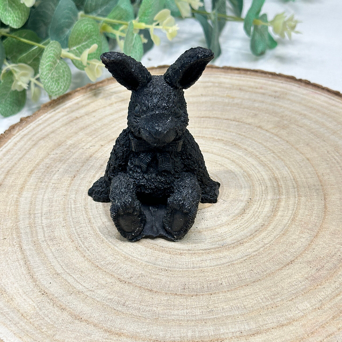 Vintage Coal Bunny Rabbit Figurine Miniature Hand Carved Crafty with Coal