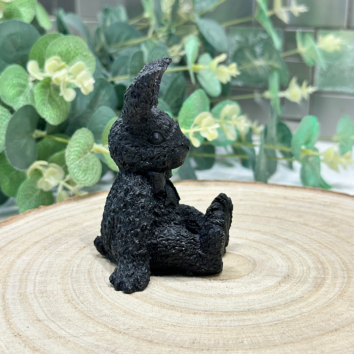 Vintage Coal Bunny Rabbit Figurine Miniature Hand Carved Crafty with Coal