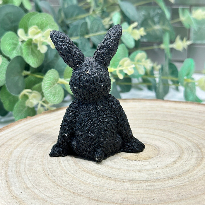 Vintage Coal Bunny Rabbit Figurine Miniature Hand Carved Crafty with Coal