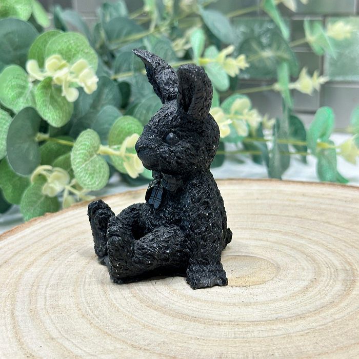 Vintage Coal Bunny Rabbit Figurine Miniature Hand Carved Crafty with Coal