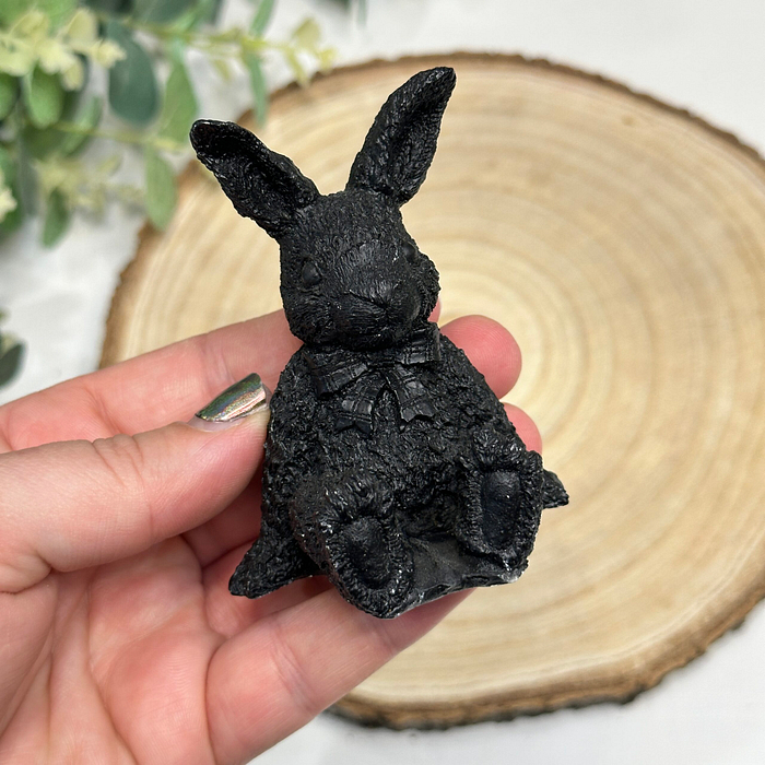 Vintage Coal Bunny Rabbit Figurine Miniature Hand Carved Crafty with Coal