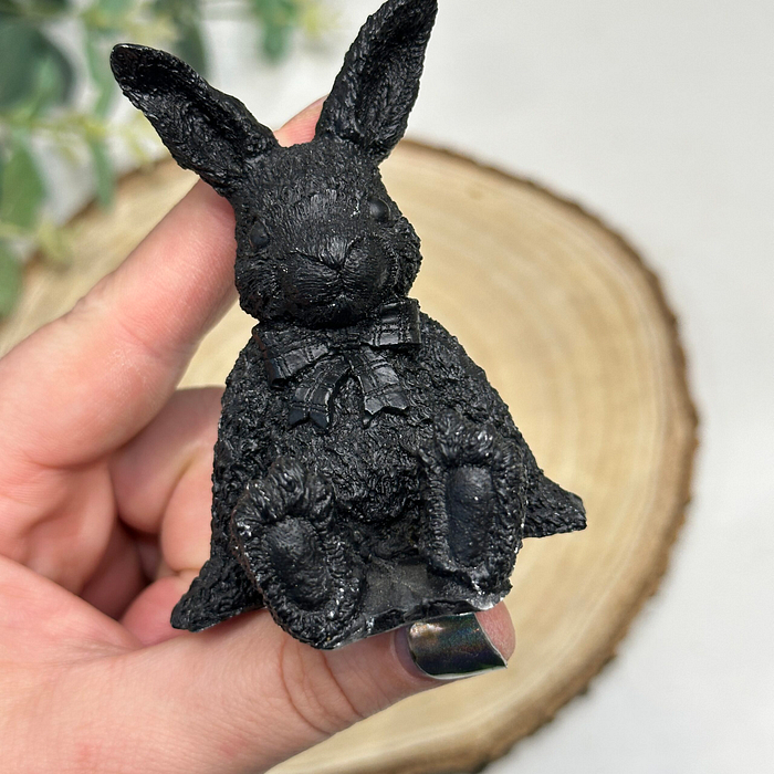 Vintage Coal Bunny Rabbit Figurine Miniature Hand Carved Crafty with Coal