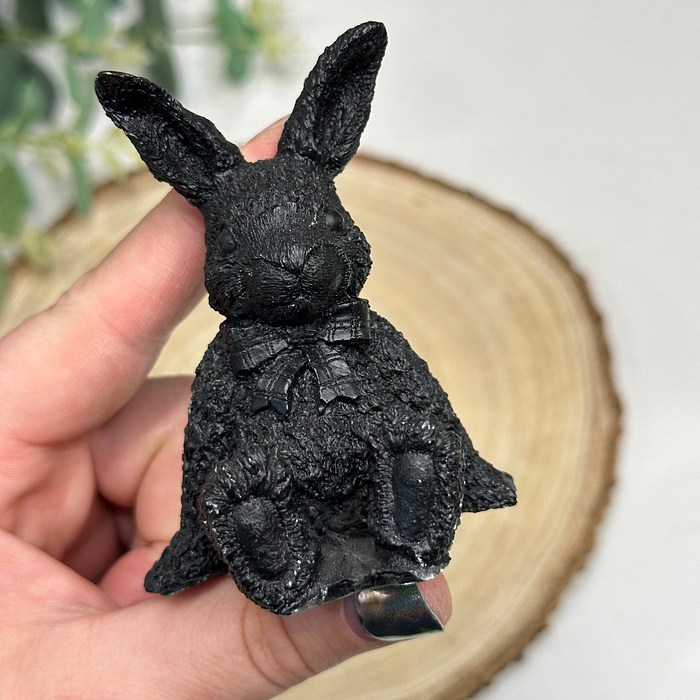 Vintage Coal Bunny Rabbit Figurine Miniature Hand Carved Crafty with Coal