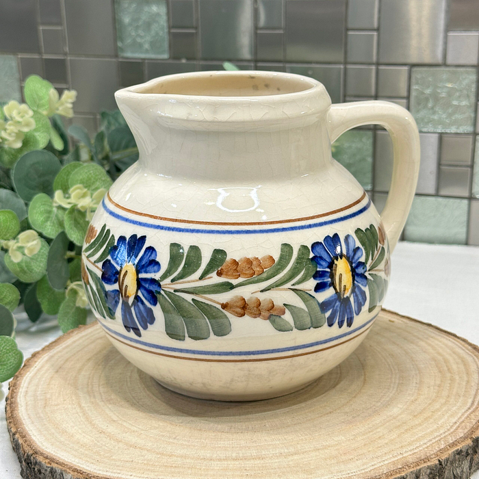 Vintage Hand-Painted Floral Pitcher & 2 Mugs Set Ceramic Folk Art