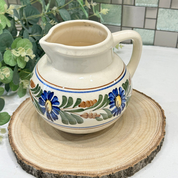 Vintage Hand-Painted Floral Pitcher & 2 Mugs Set Ceramic Folk Art