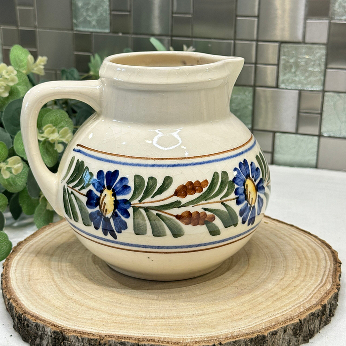 Vintage Hand-Painted Floral Pitcher & 2 Mugs Set Ceramic Folk Art