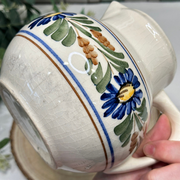 Vintage Hand-Painted Floral Pitcher & 2 Mugs Set Ceramic Folk Art