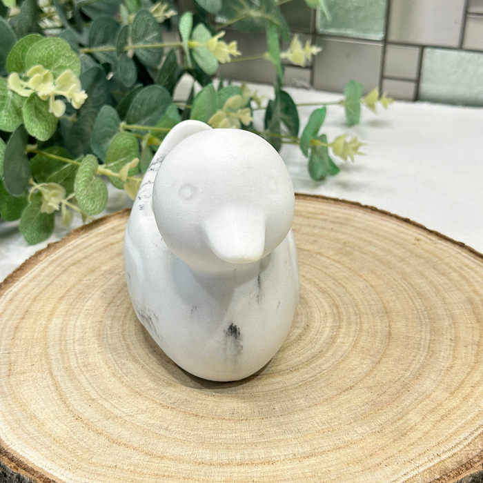 Marble Effect Duck Tealight Holder Resin White Grey Nautical Bathroom