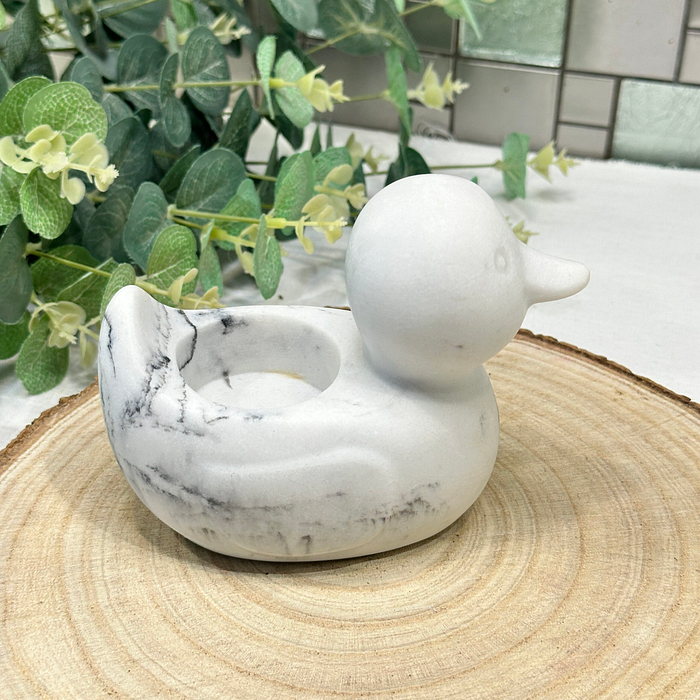 Marble Effect Duck Tealight Holder Resin White Grey Nautical Bathroom