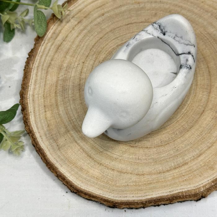 Marble Effect Duck Tealight Holder Resin White Grey Nautical Bathroom