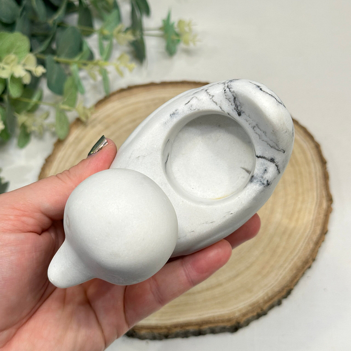 Marble Effect Duck Tealight Holder Resin White Grey Nautical Bathroom