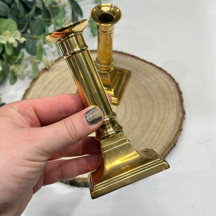 Pair Vintage Brass Candlesticks Georgian Style Columnar Candle Holders