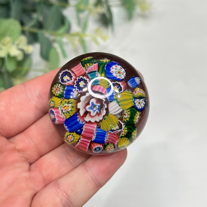 Vintage Murano Millefiori Paperweight Colourful Art Glass End of Day