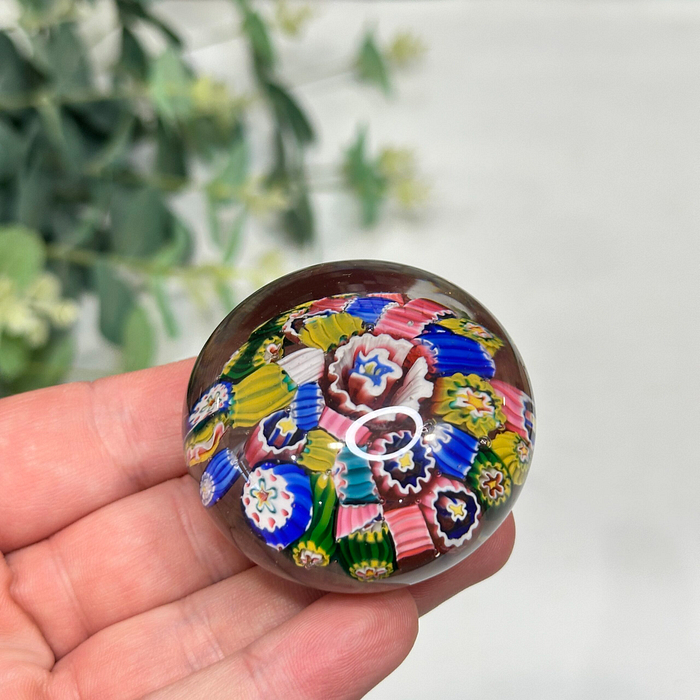 Vintage Murano Millefiori Paperweight Colourful Art Glass End of Day