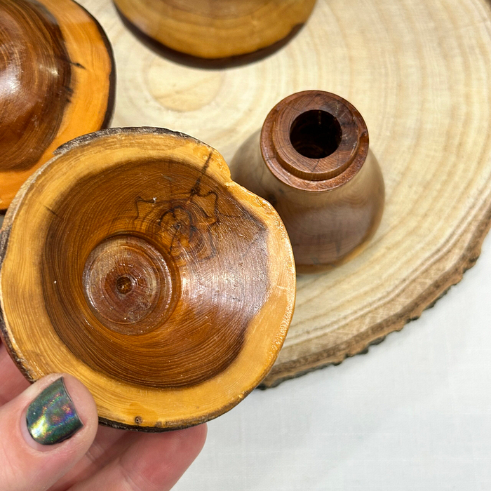 Set 3 Laburnum Wood Mushrooms Toadstools Ornaments Secret Compartment